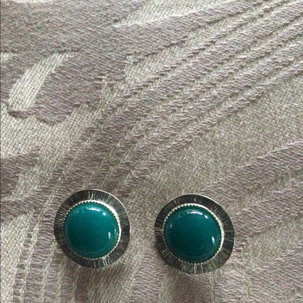 GREEN AND SILVER CLIP EARRINGS